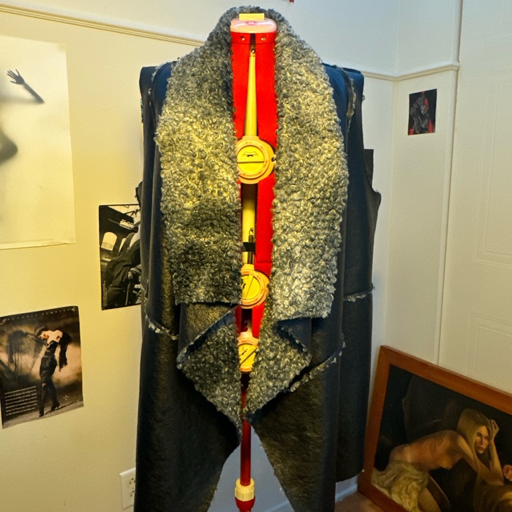 ASYMMETRICAL BLACK & GRAY VEST WITH SHEARLING